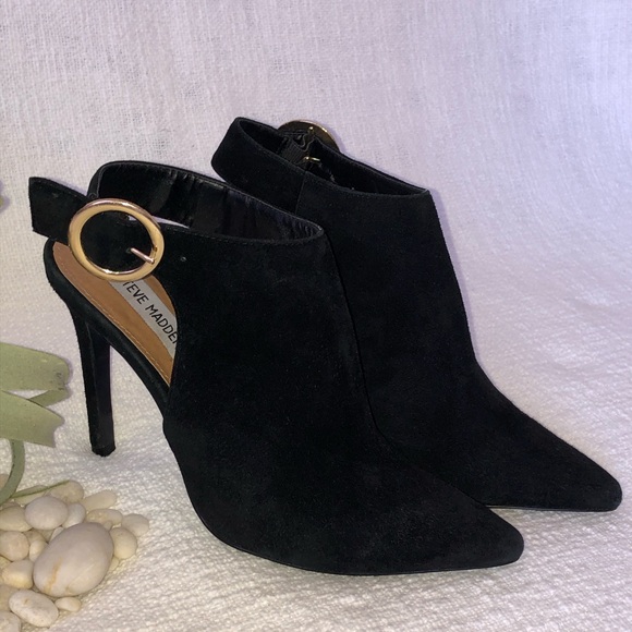 Steve Madden Poinnter Black Suede 4” narrow heeled bootie, buckle closure, 8 M. - Picture 1 of 6